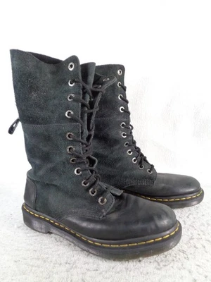 Dr Martens Hazil Slouch Fold Virginia Boots Womens SU 9 Black Suede Knee High - Image 1 of 4