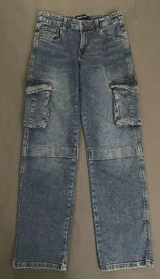 Chic Connect Cargo Jeans Womens Size 9 Mid Rise Straight Leg Pockets Med Wash - Image 1 of 4