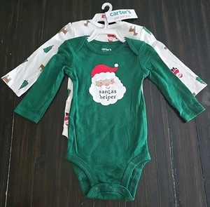 Carter's J.O.Y. Weihnachtsbodys Größe 6 Monate 2-teilig Weihnachtsmann Helfer Urlaub NEU - Bild 1 von 5