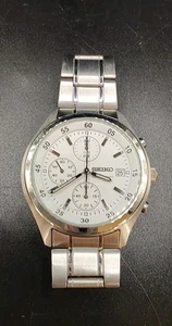 SEIKO 7T92-0DW0 White Chronograph Quartz Men's Watch JAPAN - Picture 1 of 8