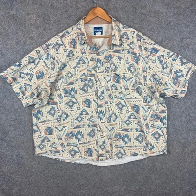 Camisa occidental a presión Wrangler Pearl para hombre 3XL geométrica suroeste estampado azteca yugo Foto 1 de 4