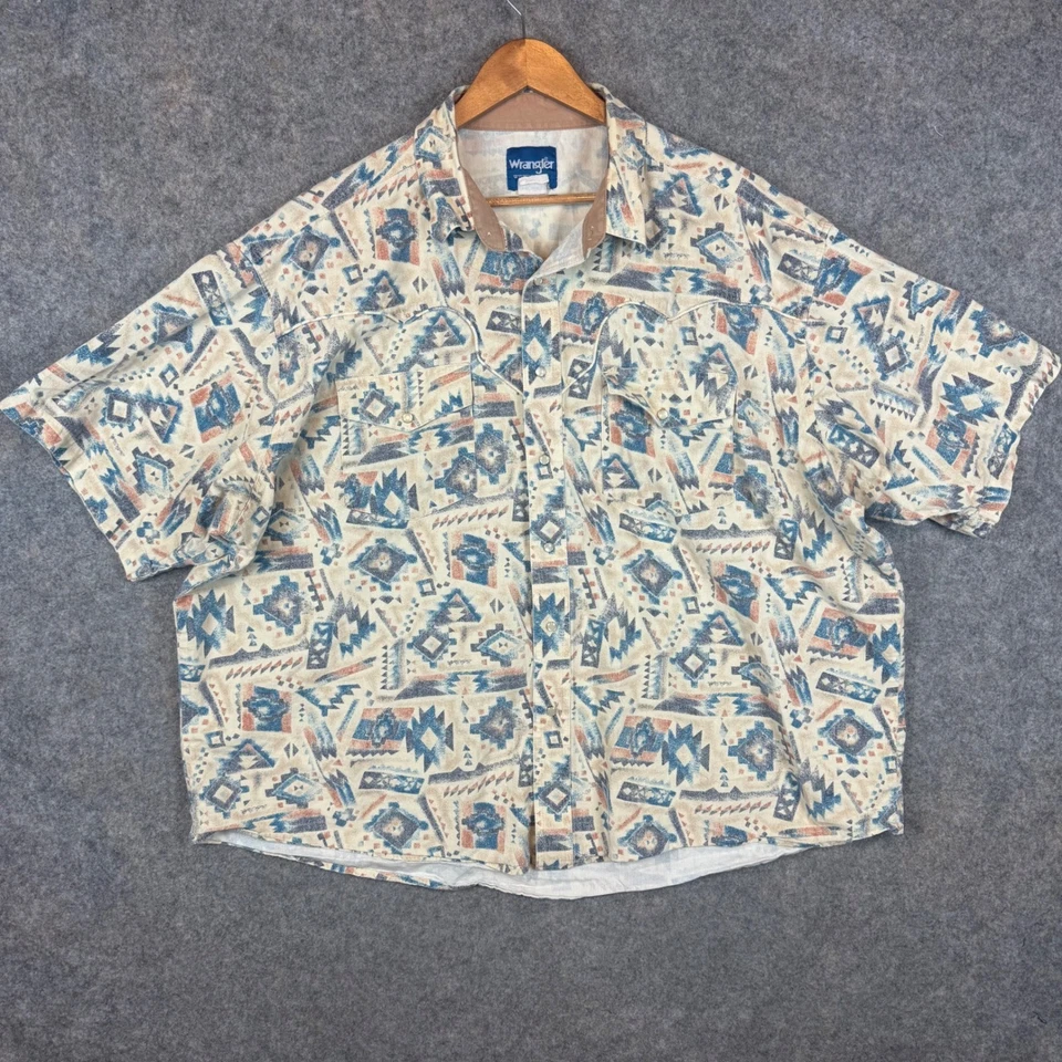 Wrangler Pearl Snap Western Shirt Mens 3XL Geometric Southwest Aztec Print Yoke - Image 1 of 4