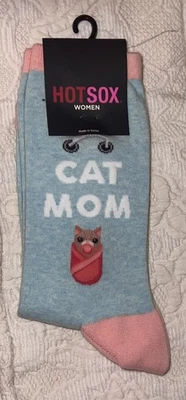 Hotsox Cat Mom Crew Socks Brand New Mint Melange Women’s 9-11 Kitten Blue Pink - Image 1 of 4