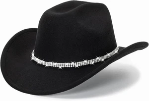 Glitter Silver Black Cowboy Hats for Women - 7-7 1/4, 3 Circles Diamand-black  - Picture 1 of 9