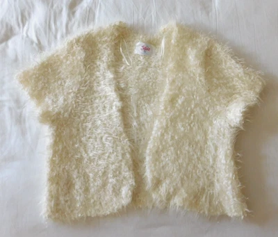 JUSTICE GIRLS TALLA 20 SUÉTER CORTO DELANTERO ABIERTO CHALECO MARFIL BRILLANTE DIFUSO Foto 1 de 4