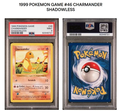 PSA 9 1999 Base Set SHADOWLESS Charmander 46/102 Pokemon Cards - Image 1 of 3