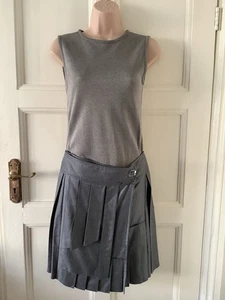 Brandneu mit Etikett Pringle Of Scotland Italien grau meliert Seide & Wolle Kilt-Stil Kleid UK8 - Bild 1 von 22