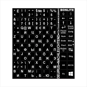 Tastaturaufkleber Deutsch Russisch lang nachleuchtend Schwarz Keyboard Sticker - Bild 1 von 2