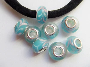4pz  perline in lampwork 14x9mm colore blu,rosa ,argento bijoux - Foto 1 di 1