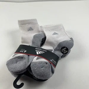 Adidas Quarter Socks Boys Medium White Gray Angle Stripe Cushion 6-Pairs S8329 - Picture 1 of 9