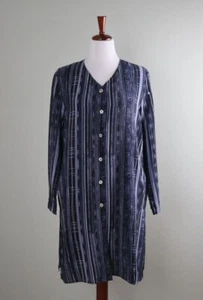 DIANE GILMAN Vintage 100% Silk Button Up Striped Long Shirt Top Size Large - Picture 1 of 6