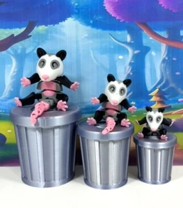 3pcs 3D Printed Opossum with Trash Can, Cute Articulated Opossum Toy, Fidget Toy - Picture 1 of 7