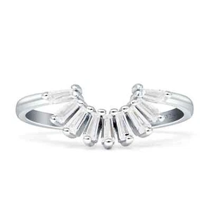 Halber Sonnenring Baguette konturiert Verlobungsring CZ 925 Sterlingsilber 7,5 mm - Bild 1 von 12