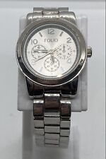 FOLIO Ladies Watch New Battery Silver Dial 7” Metal Band Faux Chronograph