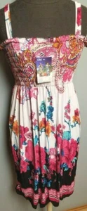 Red Pink Sundress Floral Pattern Cruise Beach Dress Tropical Hot Cute NEW + TAGS - Picture 1 of 4