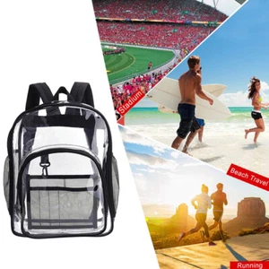 AU Solid Clear Waterproof PVC Backpack Shoulder Top-Handle School Bag (Black) - Picture 1 of 8