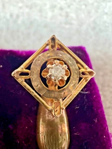 Vintage Antique Lapel Hat Stick Pin Diamond 10K Solid Yellow Gold with Origina - Picture 1 of 17