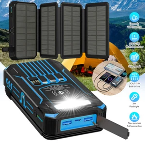 46000mAh Portable 4 Solar Panel Folding Power Bank Outdoor Camping Phone Charger - Picture 1 of 33