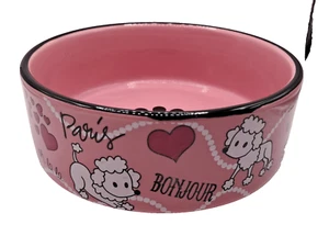 Caniche Bonjour Paris Le Chien Amour Rosa Cerámica Cachorro Perro Comida Agua Cuenco 5" W - Imagen 1 de 7