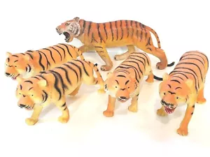 1987 Tiger Lot Of 5 Striped Tiger Figures 8" Jungle Safari Big cats - Picture 1 of 9