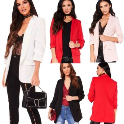 UK Ladies Women Frill Ruffle Blazer 3/4 Sleeve Duster Casual Office Coat Jacket - Image 1 of 4