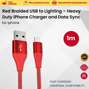 1M Red Heavy Duty Braided USB To iPhone Charger for with iPhone 14/13/12 - Picture 1 of 8