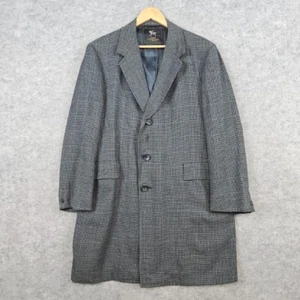Hart Schaffner Marx Vintage Wool Size 44 Trench Coat Gray Houndstooth WITH FLAWS - Picture 1 of 14