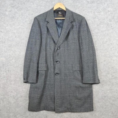 Hart Schaffner Marx Vintage Wool Size 44 Trench Coat Gray Houndstooth WITH FLAWS - Image 1 of 4