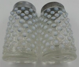 Vintage Pair of White Opalescent & Clear Hobnail Art Glass Salt/Pepper Shakers - Picture 1 of 9
