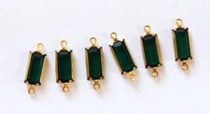 6 PERLINE CONNETTORE BAGUETTE OTTONE VETRO VERDE VINTAGE • 10x5mm • 2 fori - Foto 1 di 2