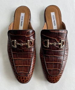 Hombre STEVE MADDEN "Dazling" Cuero Mules Slides Talla 9.5 Marrón Cocodrilo Repujado - Imagen 1 de 8