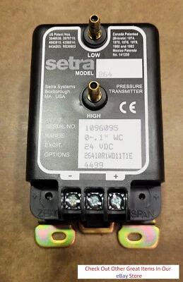 NEW SETRA Model 264 Pressure Transmitter 0-.1" WC 24VDC 4-20mA 26410R1WD11T1E - Image 1 of 4