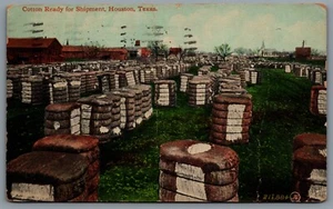 Postcard Houston TX c1910 Cotton Ready For Shipment Bales Split Ring Cancel - Picture 1 of 2