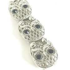 Rhinestone Eyes Fall Bird Cute Owl Bracelet Metal Stretch Design Silvertone