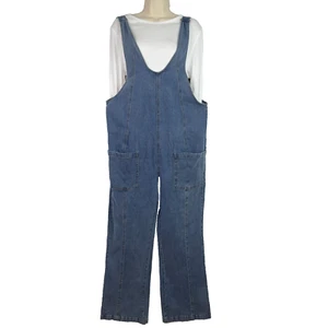 Womens Denim Overalls Jumpsuit Blue Large Wide Leg IJOAH Boho Casual Comfy NWT - Picture 1 of 12