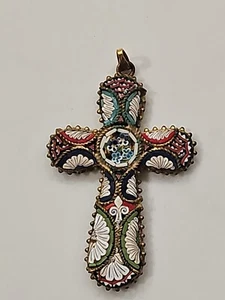 Small Antique Italian Micromosaic Micro Mosaic Cross / Crucifix Roma c1900 - Picture 1 of 3