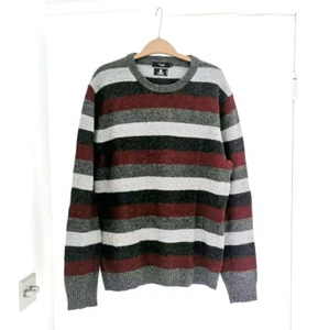 Thomas Nash Size M Medium Grey Red Stripe Wool Jumper Pullover Sweater - Picture 1 of 5
