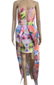 FINDERS KEEPERS Dress Hi Low Strapless Peplum Evening Party Floral Size M - Picture 1 of 11