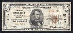 1929 $5 THE FIRST NATIONAL BANK OF KENMORE, NY NATIONAL CURRENCY CH. #12208 - Picture 1 of 2