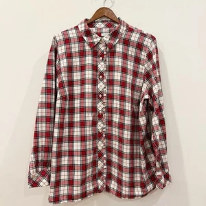 Camisa Top Talbots Mujer 2X Rojo Dorado Metálico Cuadros Abotonados Volantes Suave Preppy - Imagen 1 de 9