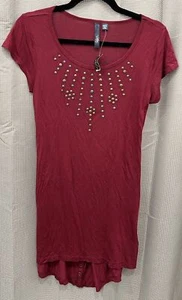 New Burgundy City Streets Tunic Fall Rhinestone Studded Boho Dress Y2K Medium - Picture 1 of 6