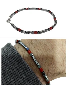 Armband Für herren mit Koralle und Silber 925 Armreif korallenarmband Edelstein - Picture 1 of 8