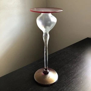Fine 10” TALL Rick Strini Iridescent Blown Art Glass Candle Holder Vase SIGNED - Picture 1 of 12