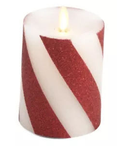 Luminara Christmas Red & White Peppermint Flameless Pillar Flickering Candle 4.5 - Picture 1 of 4