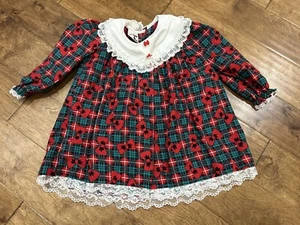 Vintage Winnie The Pooh Brand Christmas Dress Size 5 Lace Trim EUC - Picture 1 of 5
