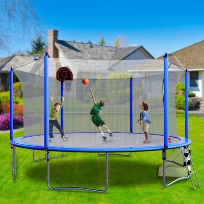 16FT Outdoor Trampoline with Safety Enclosure Net and Ladder Soccer Goal for Kid - Image 1 of 4