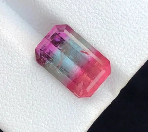 Tri-Color Tourmaline Gemstone: Emerald Cut, Afghanistan Origin, 6.1 Carats - Picture 1 of 10