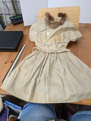 早期古董儿童毛皮领连衣裙  — 第 1/4 张图片