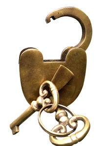 Aged old  stye antique look Padlock solid brass keys heavy lock works 7.5 cm - Picture 1 of 7