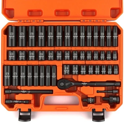 3/8" Drive Impact Socket Set, 50-Piece Standard SAE (5/16 to 3/4 inch) and Me... - Image 1 of 4